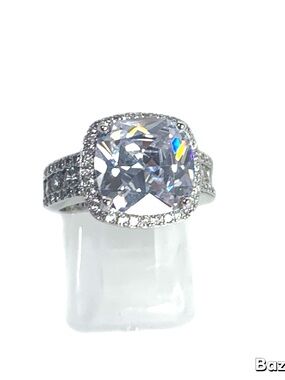 Cushion-Cut White Cubic Zirconia Halo Ring - Silver Tone